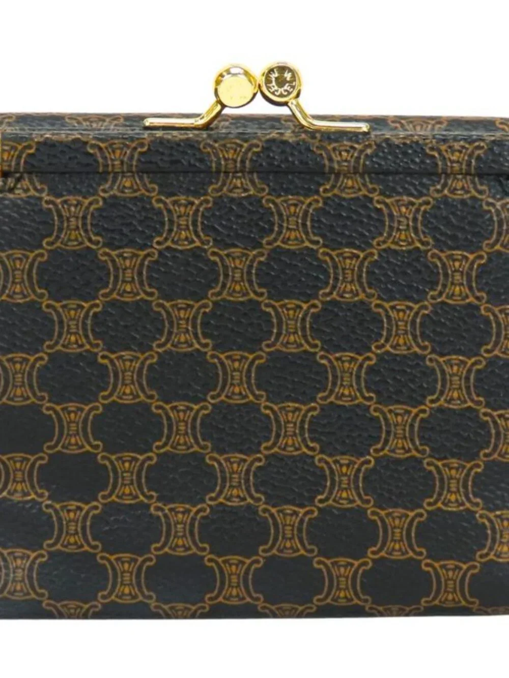 Celine Trifold Wallet Macadam Leather Brown Black Clasp Compact - Picture 2 of 9